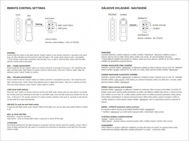 návod pro dálkový ovladač